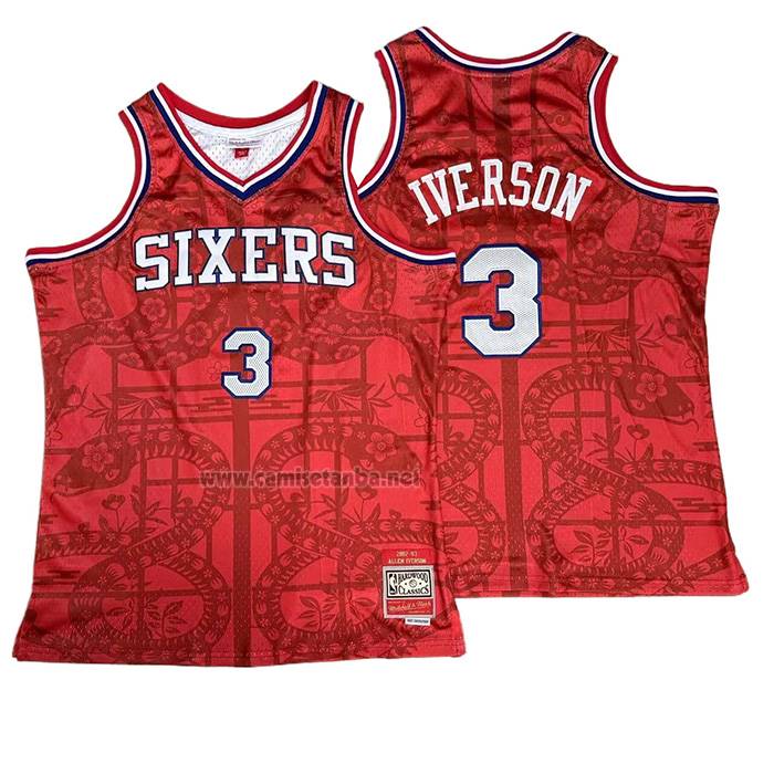 Camiseta Philadelphia 76ers Allen Iverson NO 3 Mitchell & Ness 2002-03 Rojo